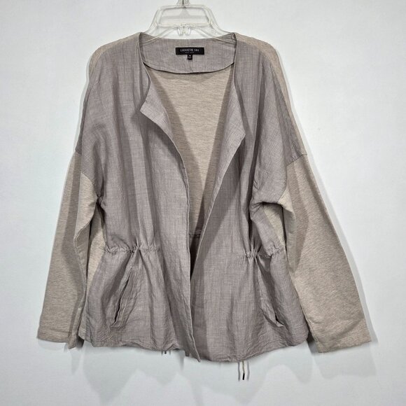 Lafayette 148 Jacket Medium Linen Blend Open Front Cinch Waist Neutral Lagenlook - Picture 1 of 8